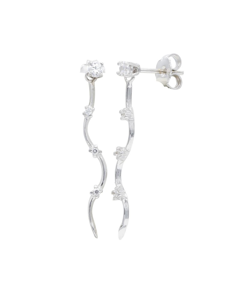 Pendientes oro blanco 18k largos trepador circonitas