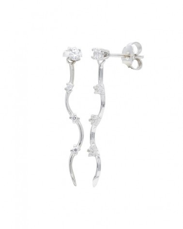 Pendientes oro blanco 18k largos trepador circonitas