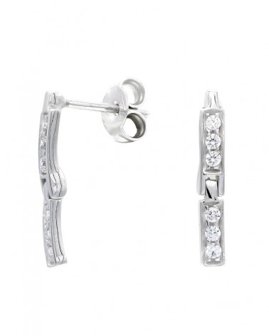 Pendientes oro blanco 18k largos circonita cierre presión