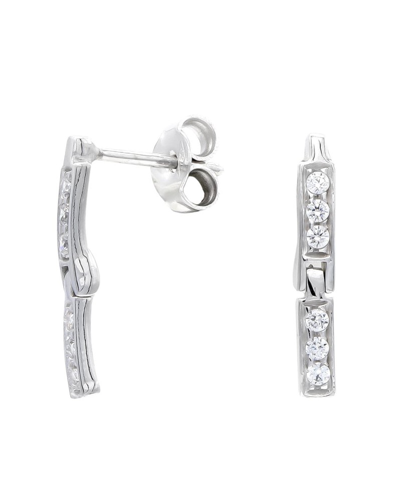 Pendientes oro blanco 18k largos circonita cierre presión