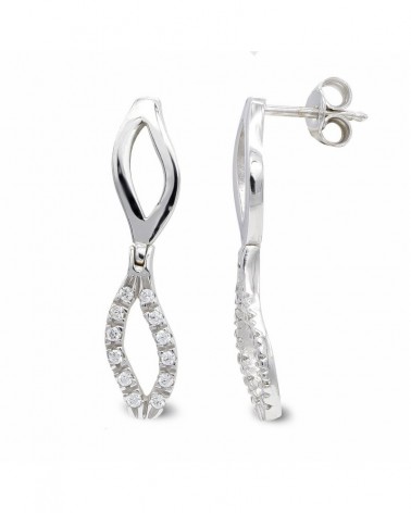 Pendientes oro blanco 18k largos circonita cierre presión