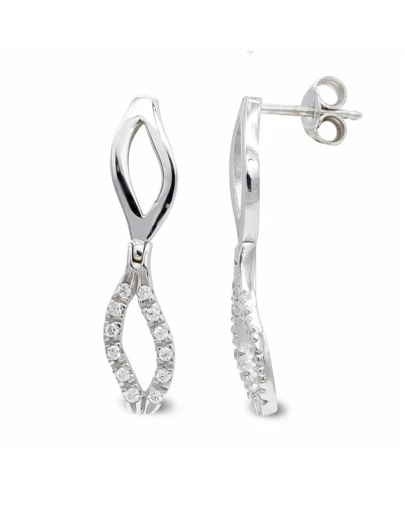Pendientes oro blanco 18k largos circonita cierre presión