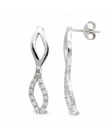 Pendientes oro blanco 18k largos circonita cierre presión