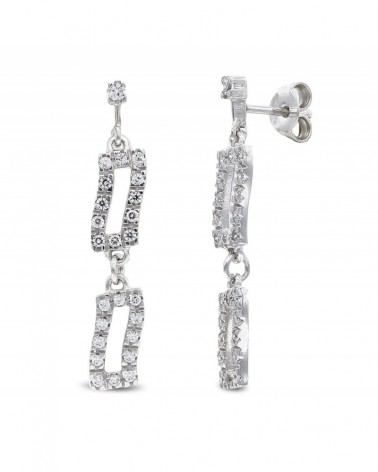 Pendientes oro blanco 18k largos circonita cierre presión