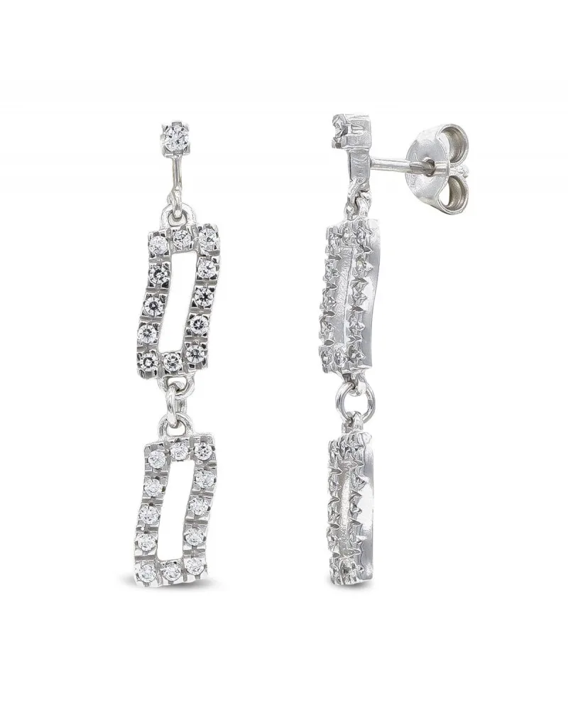 Pendientes oro blanco 18k largos circonita cierre presión