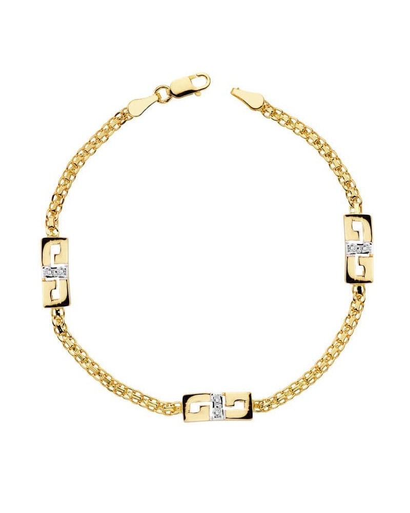Pulsera oro 18k bicolor eslabones circonita 17 cm