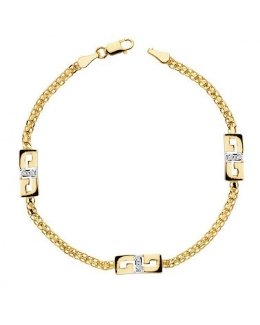 Pulsera oro 18k bicolor eslabones circonita 17 cm
