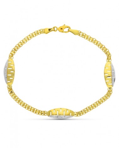 Pulsera oro 18k bicolor circonita comunión 17cm