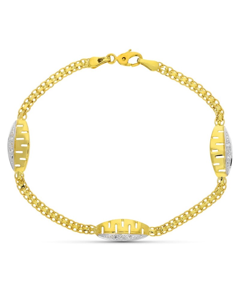 Pulsera oro 18k bicolor circonita comunión 17cm