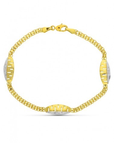 Pulsera oro 18k bicolor circonita comunión 17cm