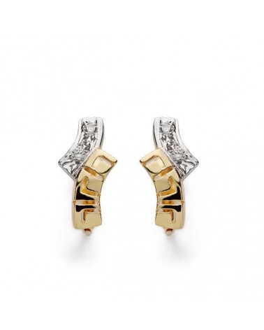 Pendientes oro 18k bicolor circonita cierre catalán