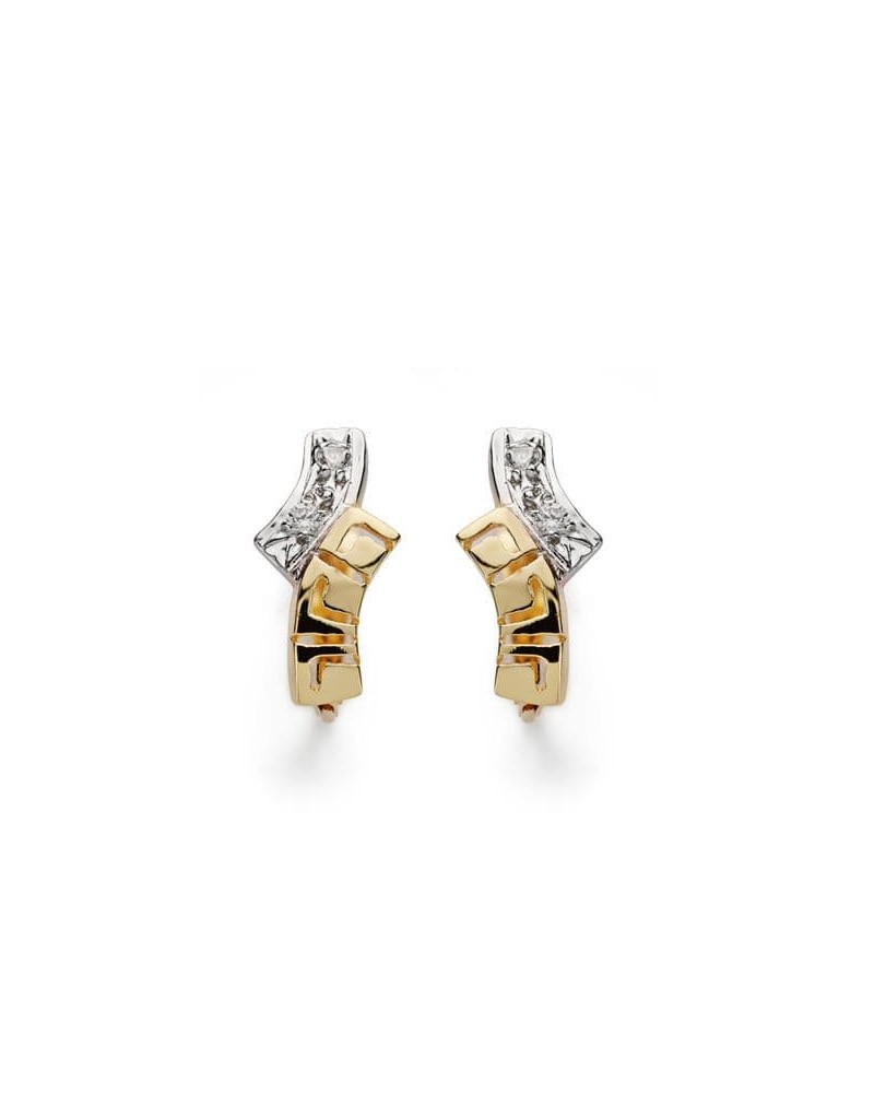 Pendientes oro 18k bicolor circonita cierre catalán