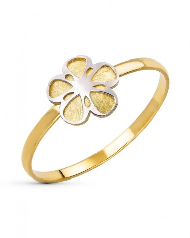 Anillo oro 18k bicolor flor margarita 8x8mm