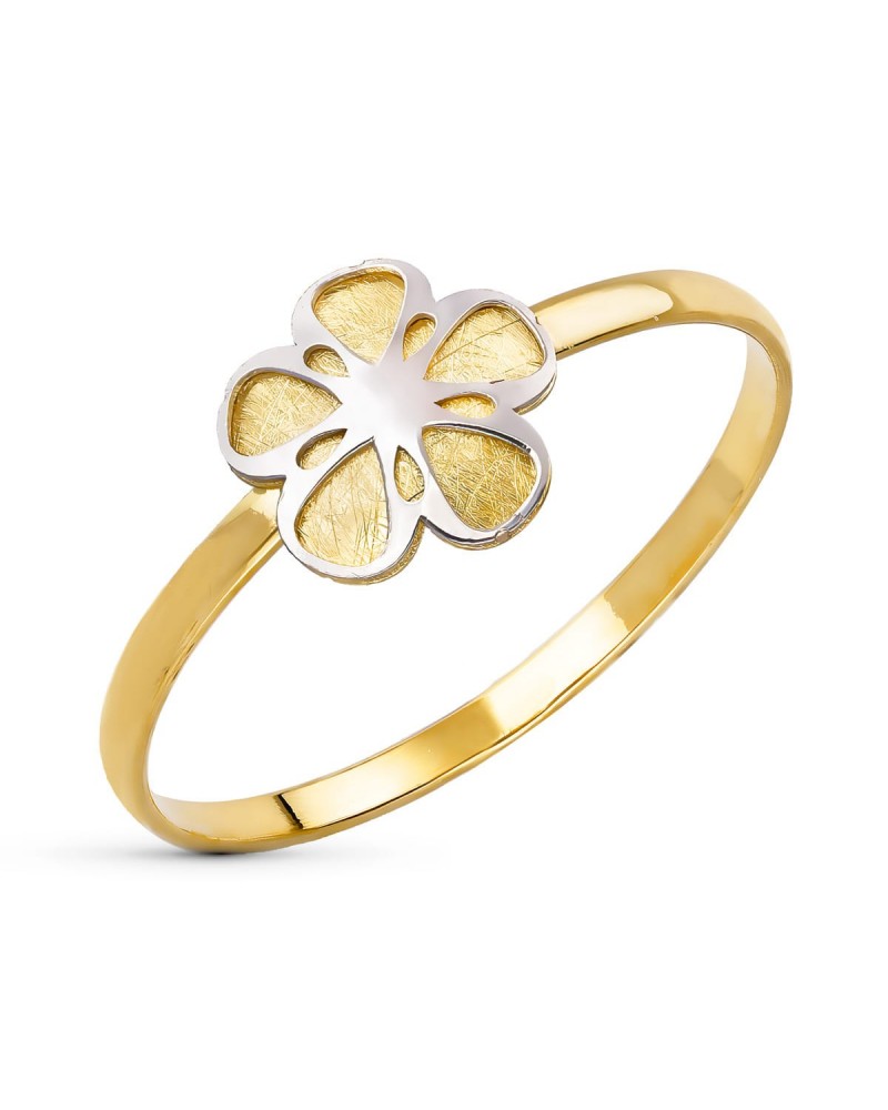 Anillo oro 18k bicolor flor margarita 8x8mm