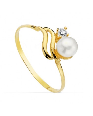 Anillo oro 18k amarillo perla circonita 5mm