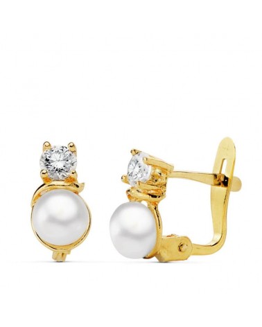 Pendientes oro 18k perla circonita cierre catalán
