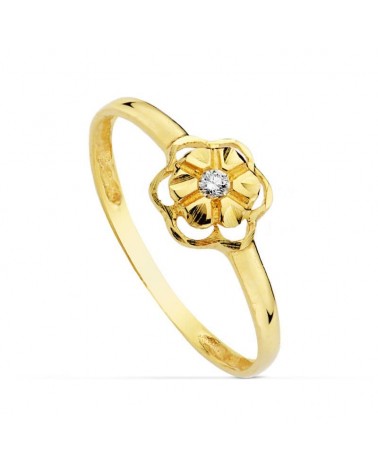 Anillo oro 18k flor calada circonita