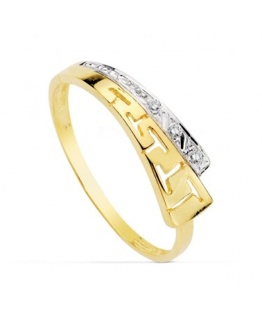 Sortija oro 18k bicolor greca circonitas niño