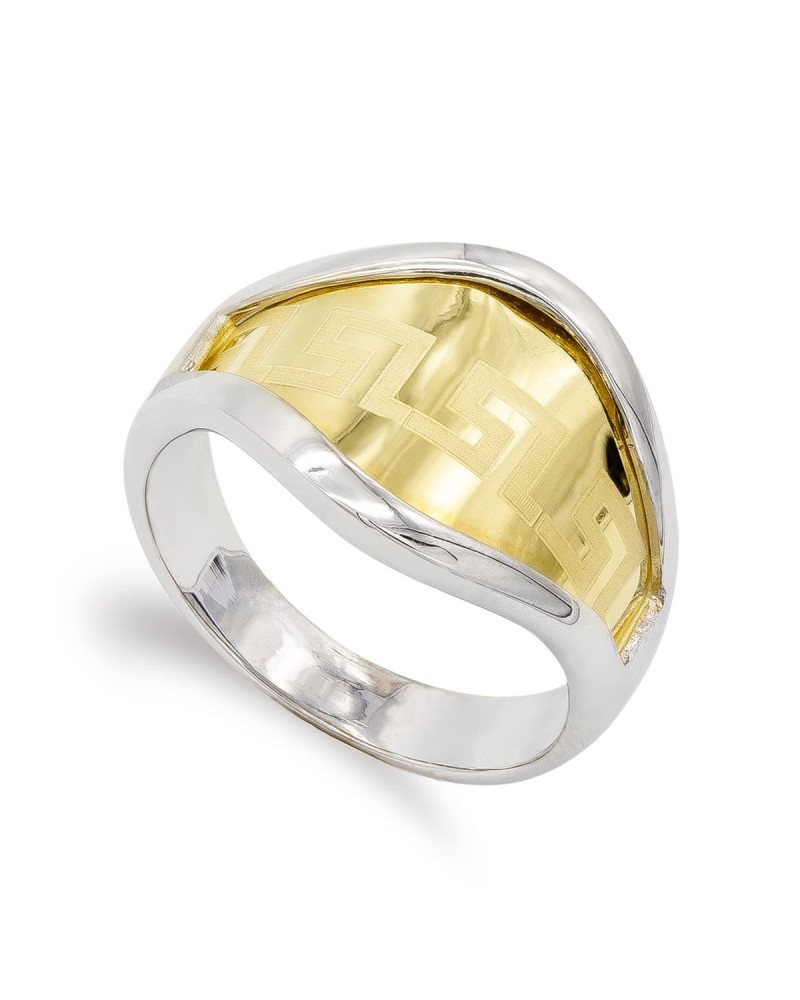 Sortija oro 18k bicolor greca láser 15mm