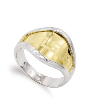Sortija oro 18k bicolor greca láser 15mm