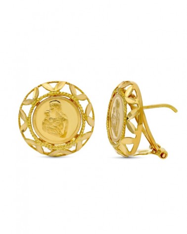 Pendientes oro 18k medallón Madre redondos 16mm