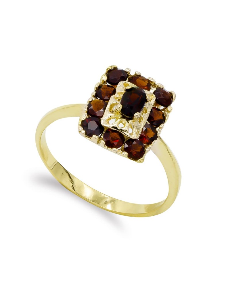 Sortija oro 18k granates rectangulares 12,5mm