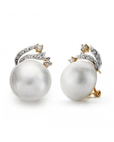 Pendientes oro 18k bicolor perla japonesa 15mm cierre omega