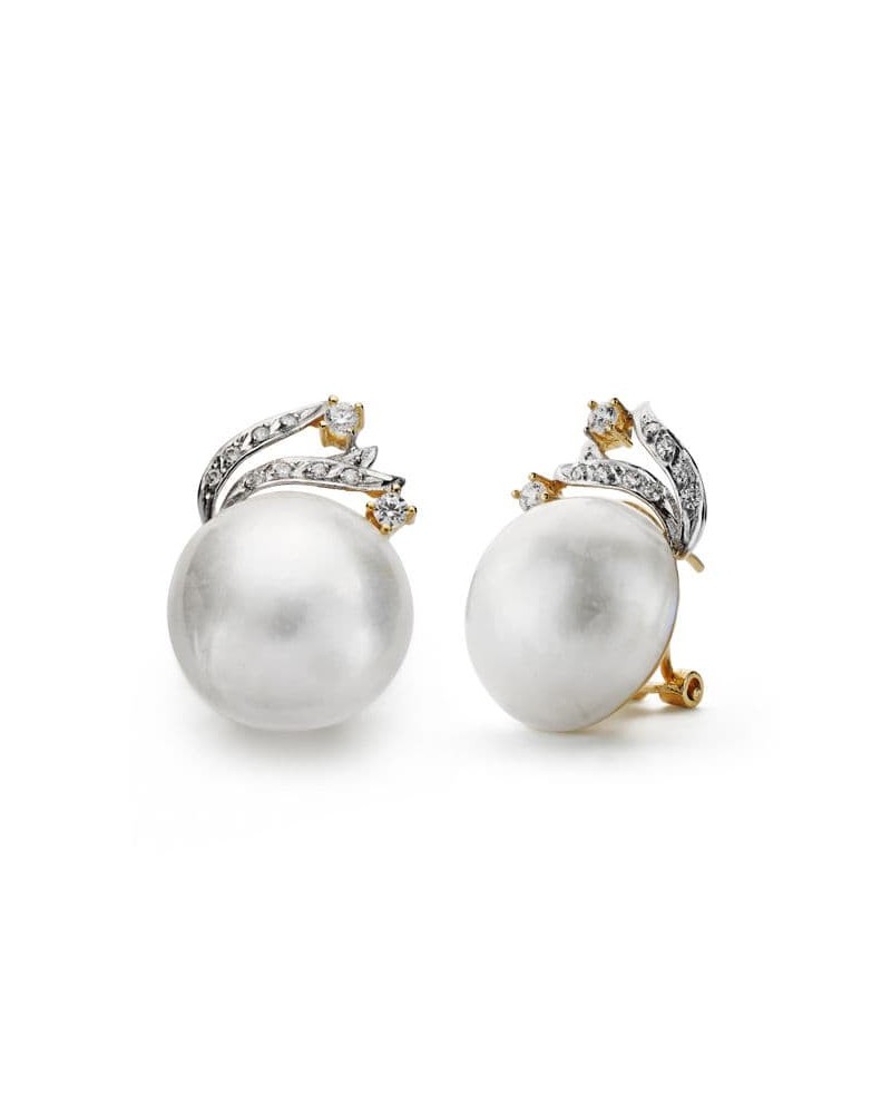 Pendientes oro 18k bicolor perla japonesa 15mm cierre omega