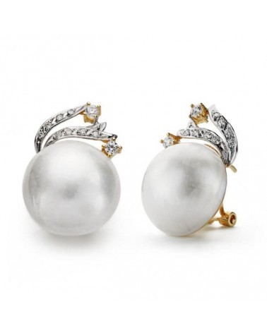 Pendientes oro 18k bicolor perla japonesa 15mm cierre omega