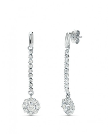 Pendientes oro blanco 18k colgantes circonita 38x7 mm