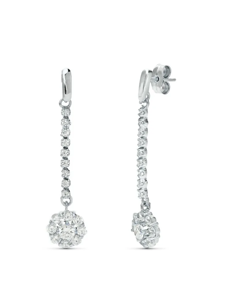 Pendientes oro blanco 18k colgantes circonita 38x7 mm