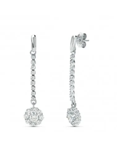 Pendientes oro blanco 18k colgantes circonita 38x7 mm