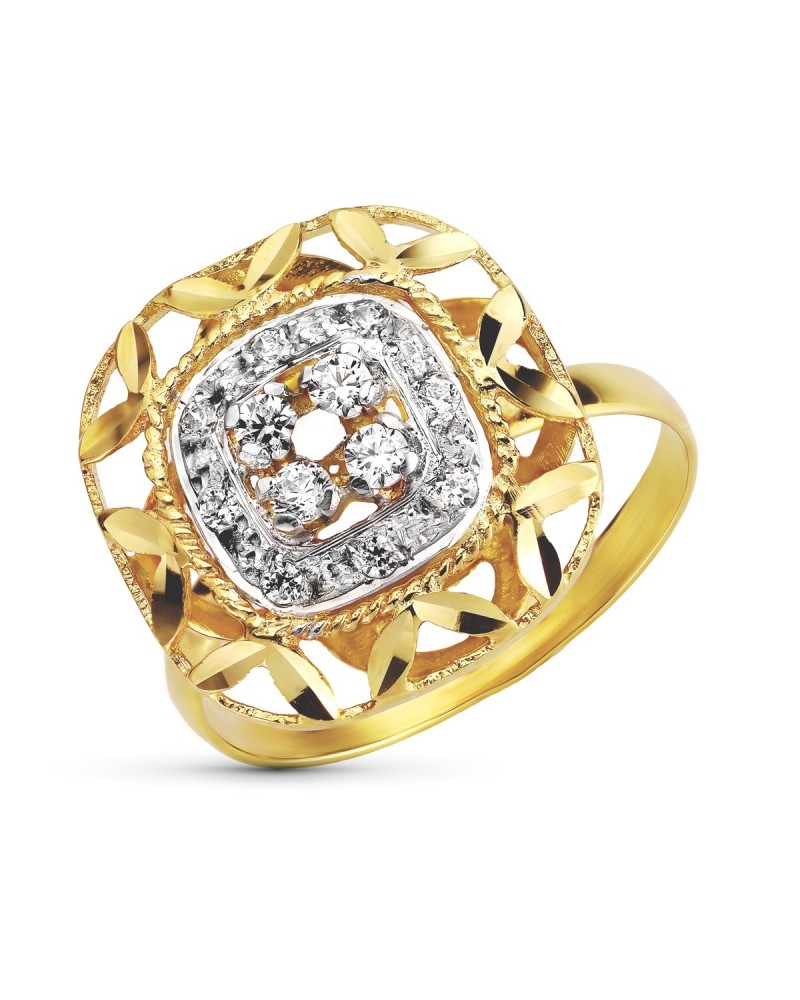 Sortija oro 18k bicolor cuadrada circonitas 16mm