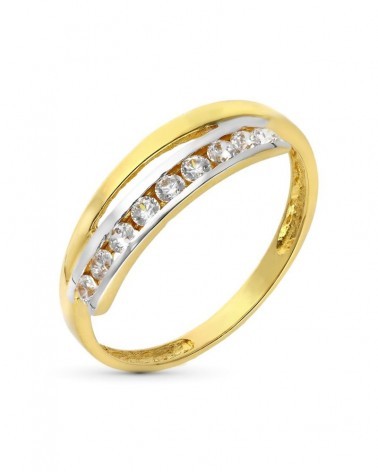 Sortija oro 18k bicolor circonitas carril 5,5mm