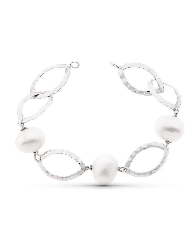 Pulsera oro blanco 18k perlas cultivadas 18cm
