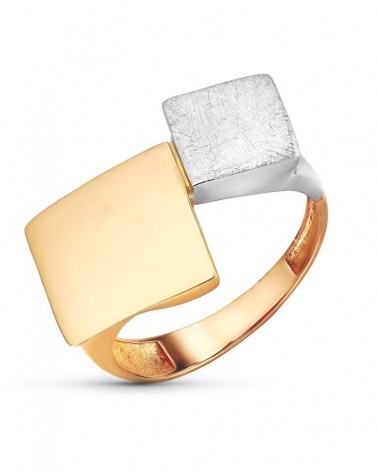 Sortija oro 18k bicolor mate y brillo rombos 19mm