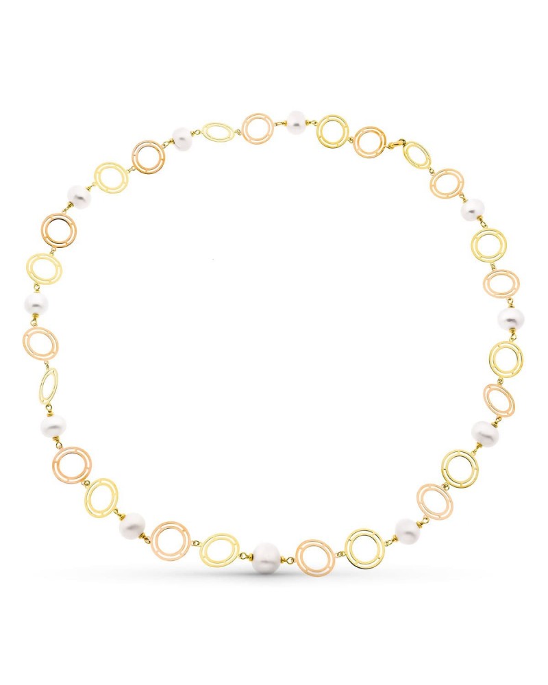 Gargantilla oro 18k bicolor perlas cultivadas 85cm