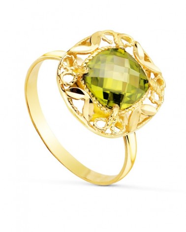 Sortija oro 18k circonita verde oliva tallado 14x14mm