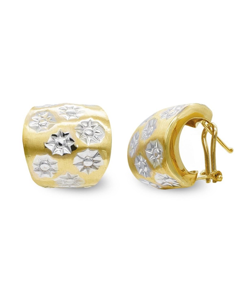 Pendientes oro bicolor 18k circonita cierre omega