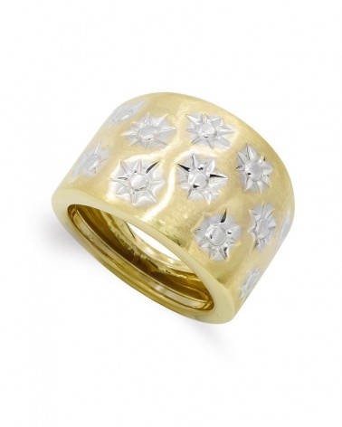 Sortija oro 18k bicolor estrellas circonita 16mm