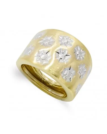 Sortija oro 18k bicolor estrellas circonita 16mm