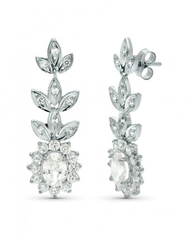 Pendientes oro 18k blanco circonita 33x11 mm presión