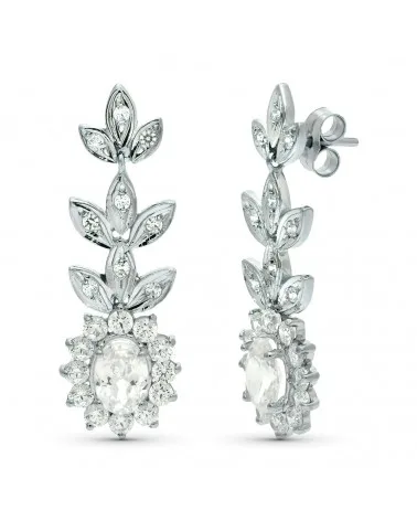 Pendientes oro 18k blanco circonita 33x11 mm presión