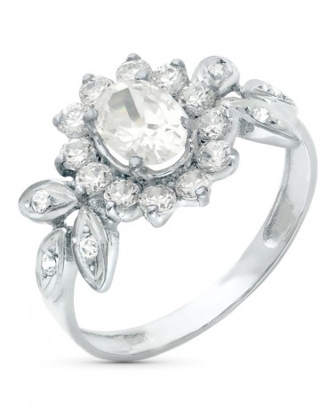 Sortija oro blanco 18k flor circonitas 11mm