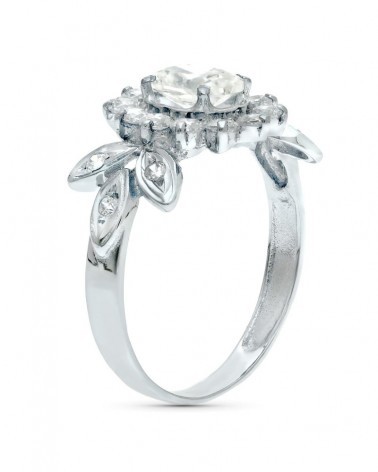 Sortija oro blanco 18k flor circonitas 11mm