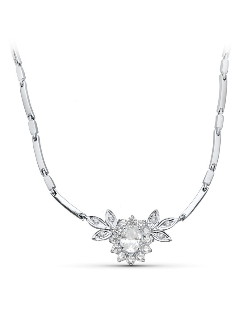 Gargantilla oro blanco 18k motivo floral circonitas 45cm