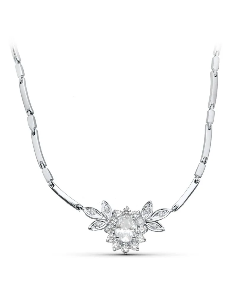 Gargantilla oro blanco 18k motivo floral circonitas 45cm