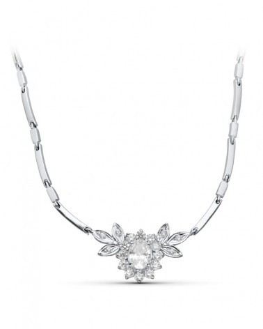 Gargantilla oro blanco 18k motivo floral circonitas 45cm
