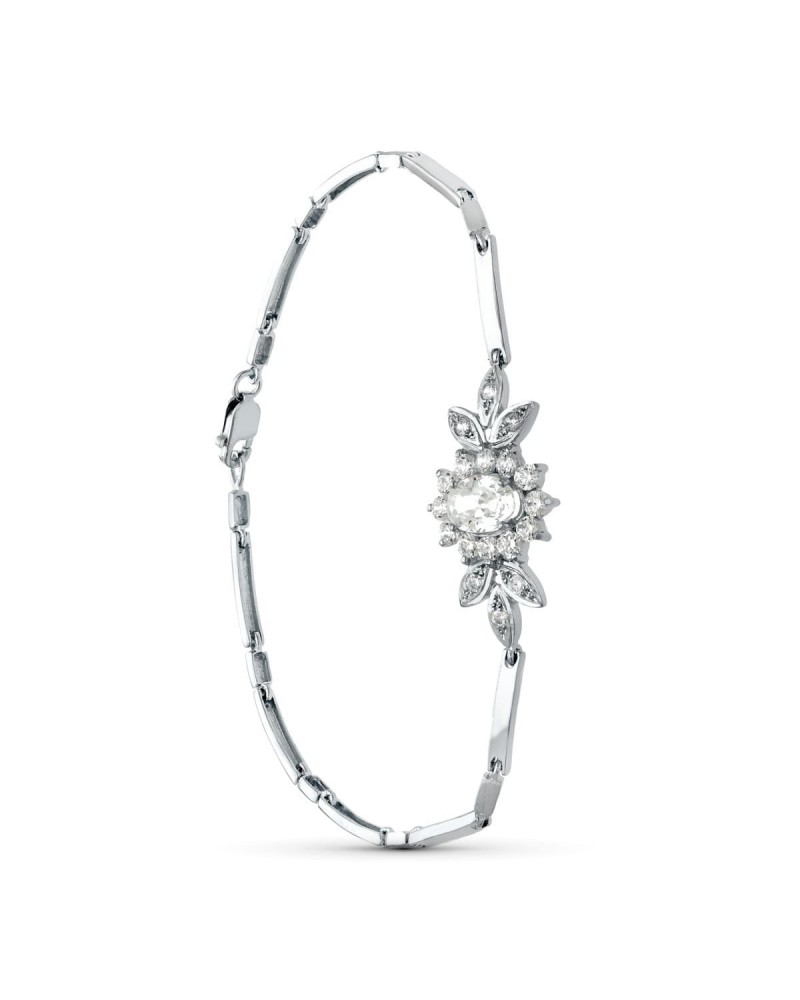 Pulsera oro blanco 18k flor circonita centro 8x6mm