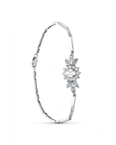 Pulsera oro blanco 18k flor circonita centro 8x6mm